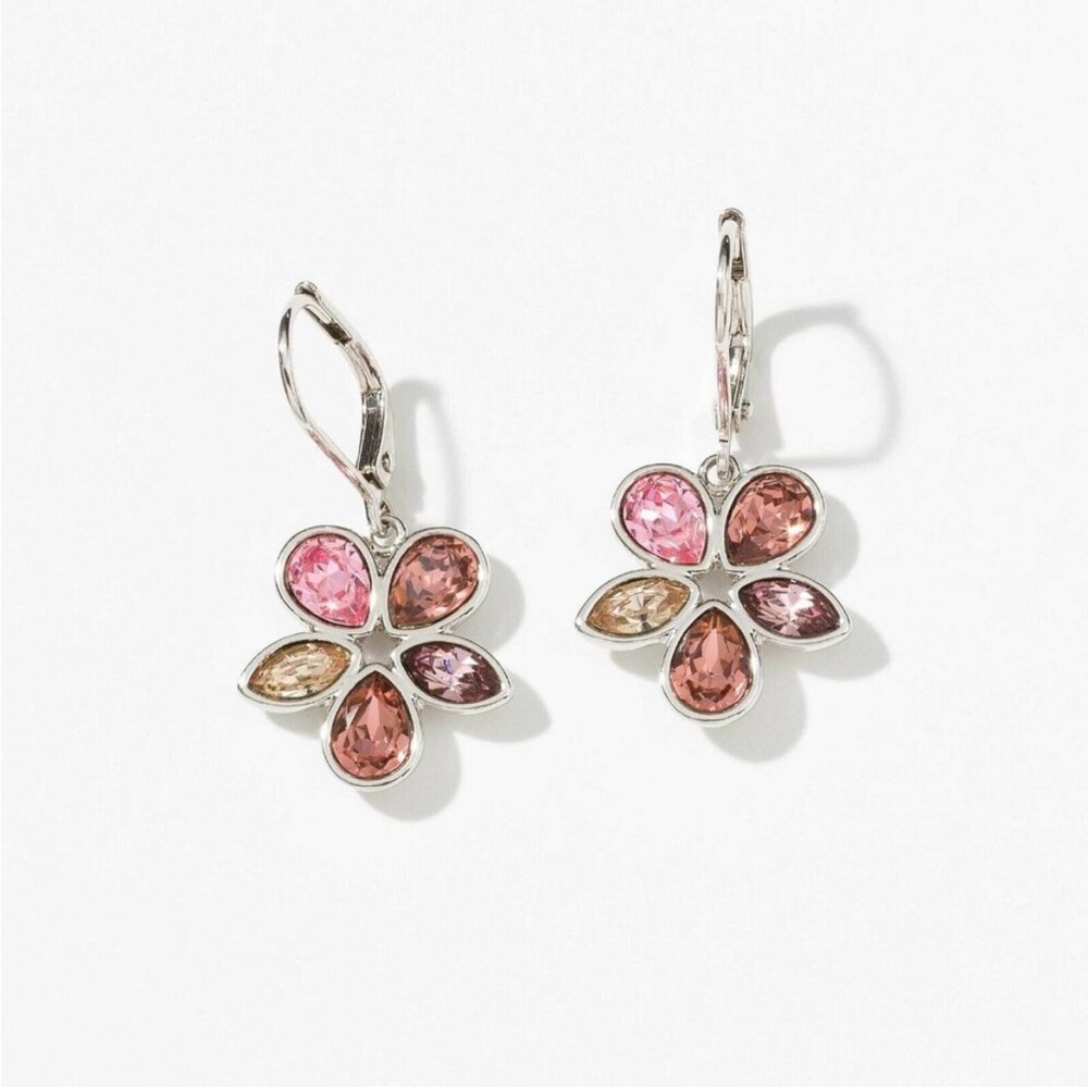 Touchstone Crystal Pink and Champagne Multi-Stone Flower Drop Earrings